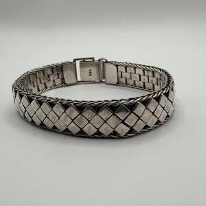 925 Sterling Silver Wide Woven Braided Bracelet 7.5" Heavy 42.9g